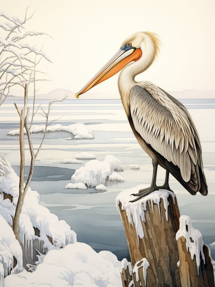 Winter Bird Painting Brown Pelican 1
