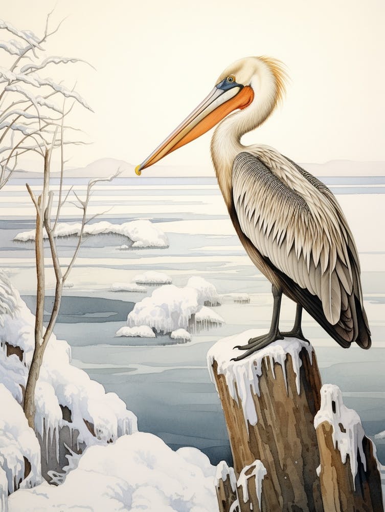 Winter Bird Painting Brown Pelican 1