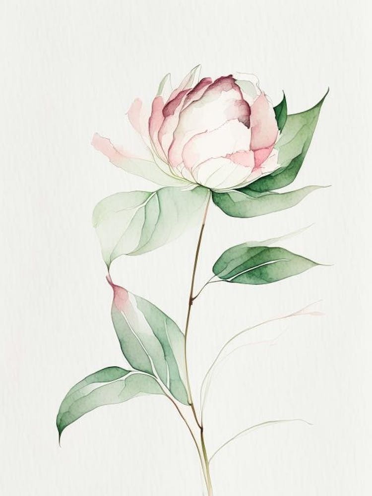 Peony Leaf Minimalist Watercolour 2