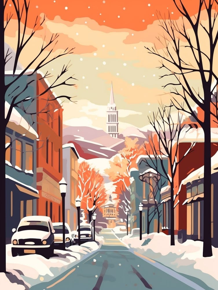 Vintage Winterreise-Illustration Oslo Norwegen 3