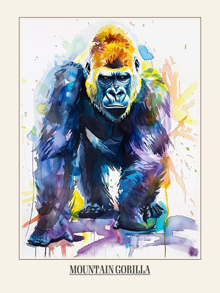 Mountain Gorilla Colourful Watercolour 3 Poster