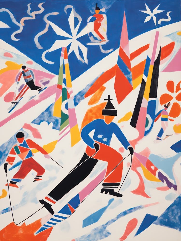 Skieurs Matisse Rétro Peinture Hiver Neige