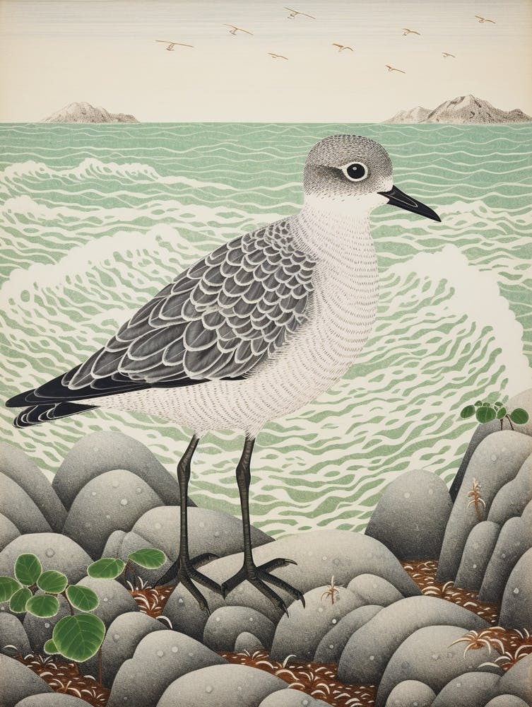 Ohara Koson Inspired Bird Painting Grey Plover 1