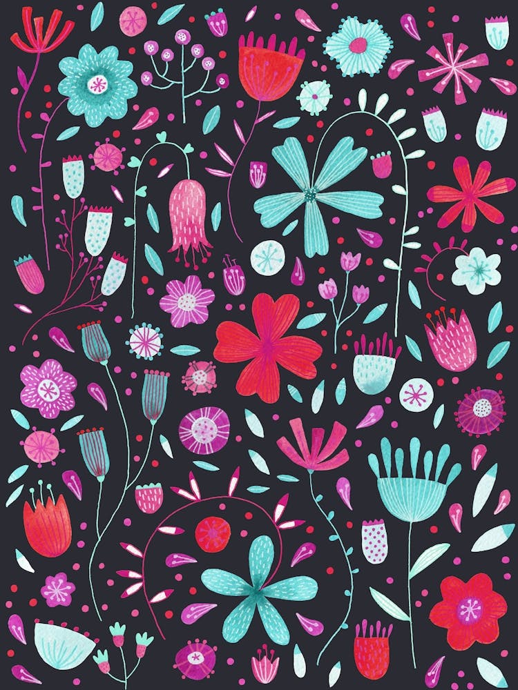 Wild Flowers On A Black Background