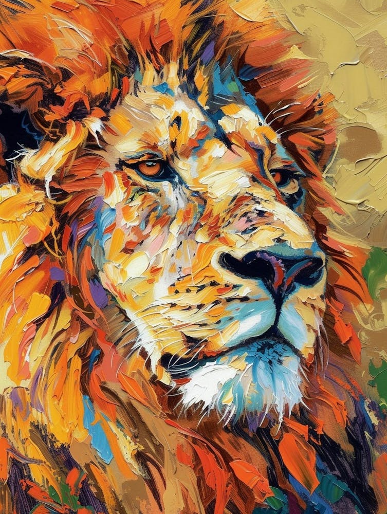 Masai Lion Portrait Close Up Fauvist Painting 2