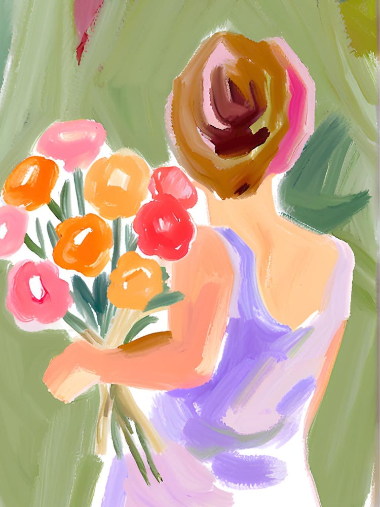 Frau mit Blumenstrauß 1