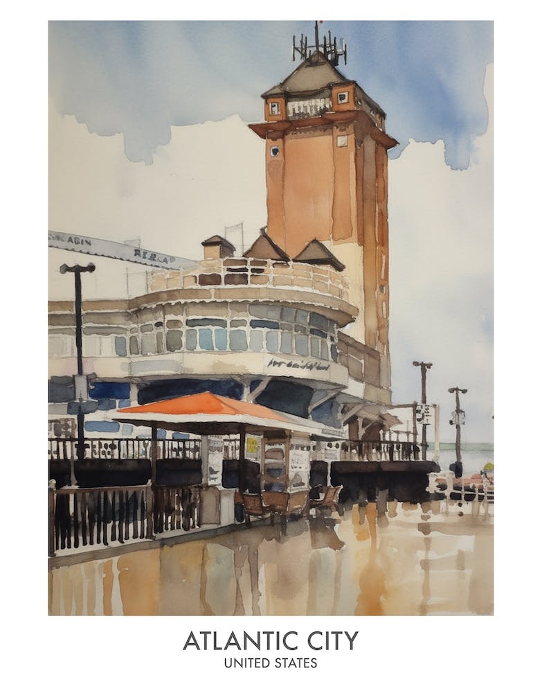 Atlantic City 1 Watercolour Travel Poster
