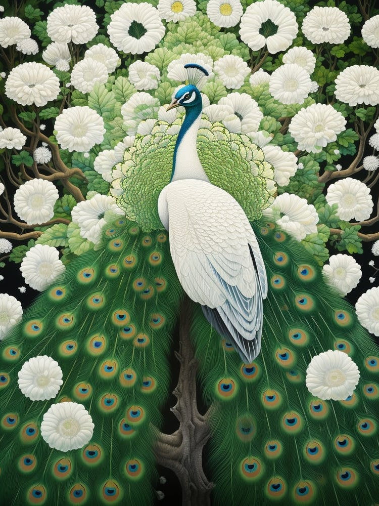 Ohara Koson Inspired Bird Painting Peacock 4
