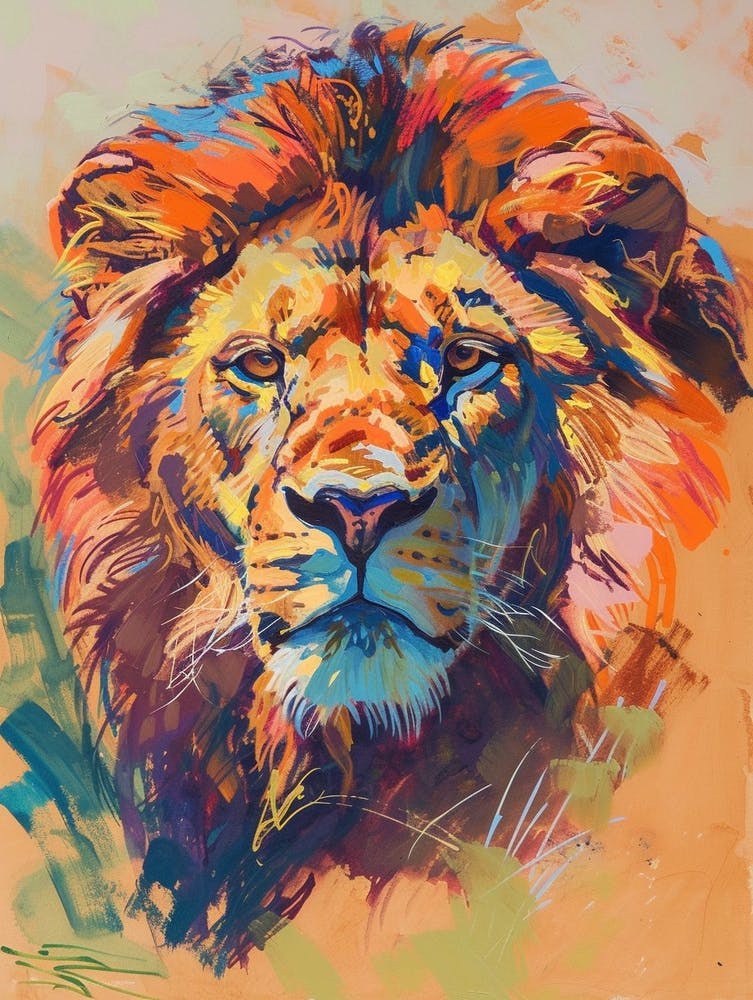 Asiatic Lion Symbolic Imagery Fauvist Painting 1