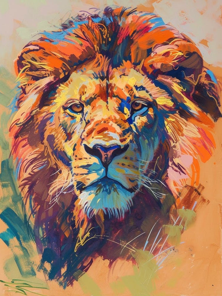 Asiatic Lion Symbolic Imagery Fauvist Painting 1