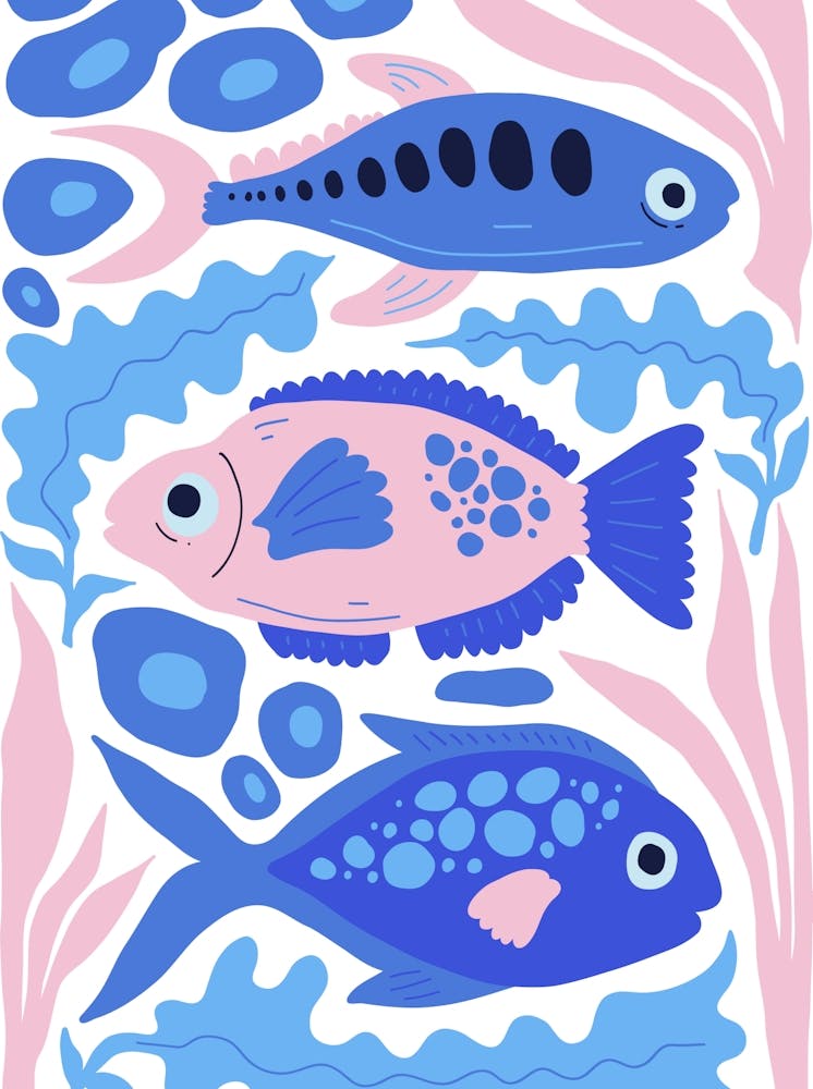 Blue And Pink Fish Ocean Collection Boho 1