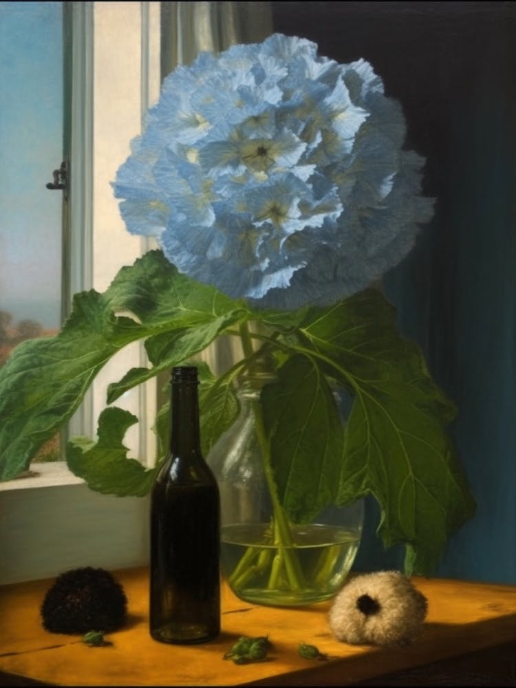 Painting Of A Still Life Of A Delphinium With A Cat, Realism 3