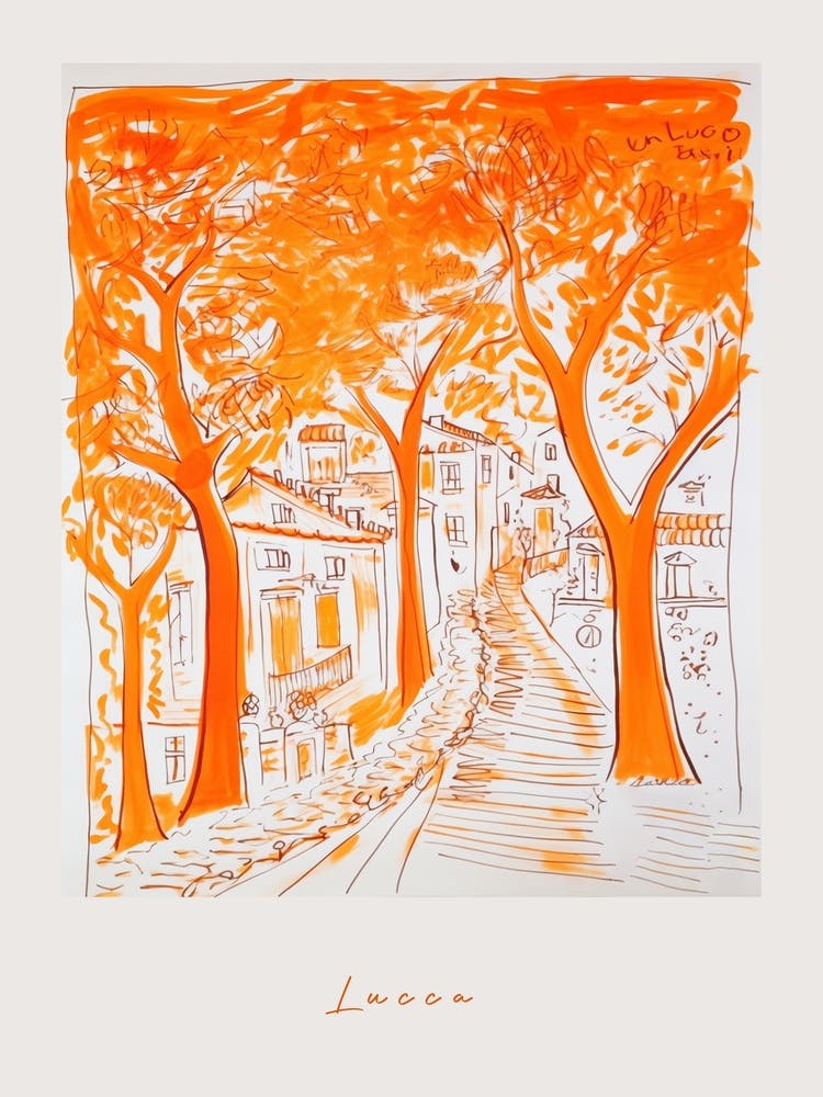 Lucca Italy Orange Drawing Poster