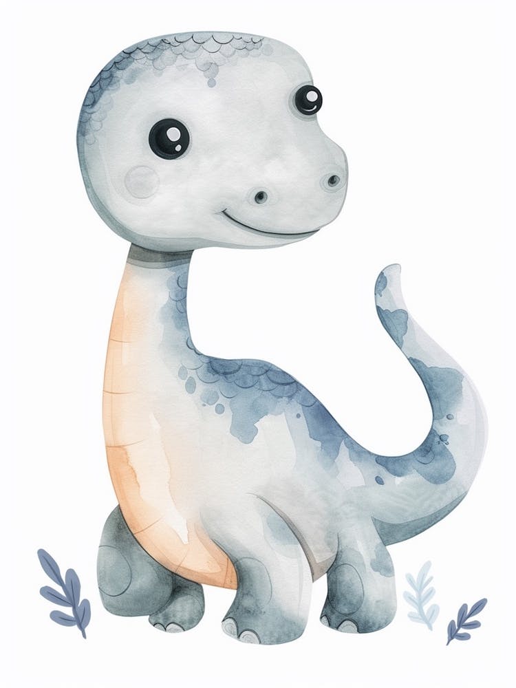 Sweet Brontosaurus Dinosaur Watercolour 1