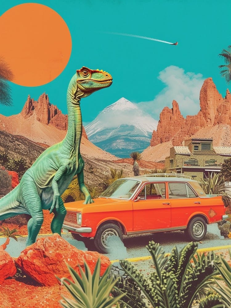Dinosaur & A Retro Car Collage 2