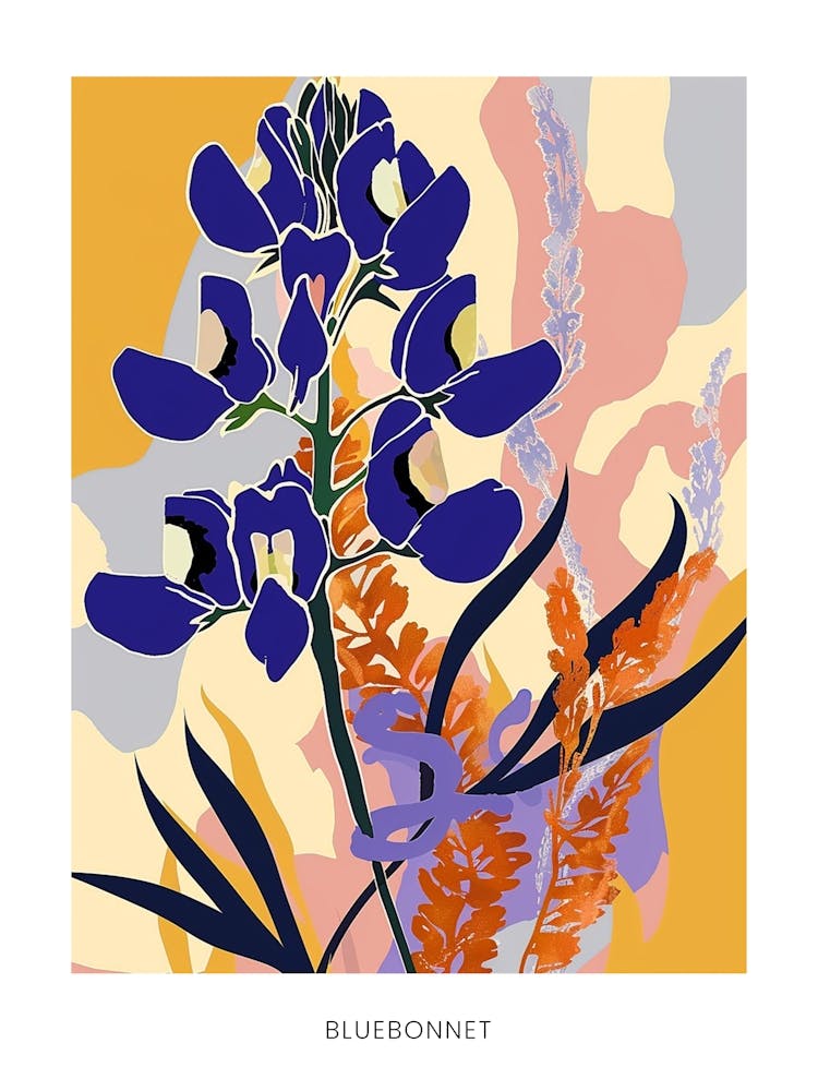 Colourful Flower Illustration Poster Bluebonnet 3