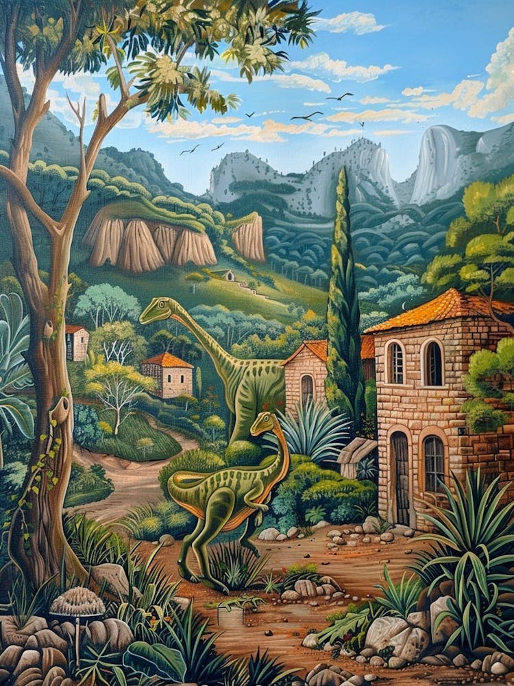 Dinosaur In An Ancient Village Painting 4