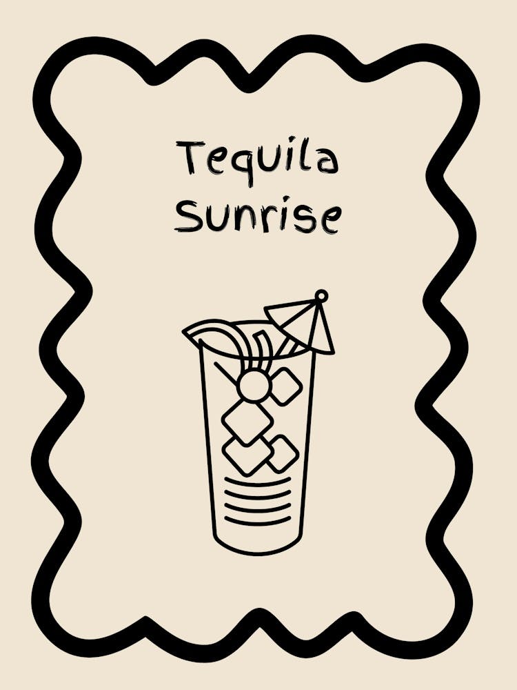 Tequila Sunrise Doodle Poster B&W