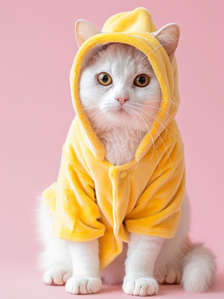 Cute Cat In Yellow Hoodie