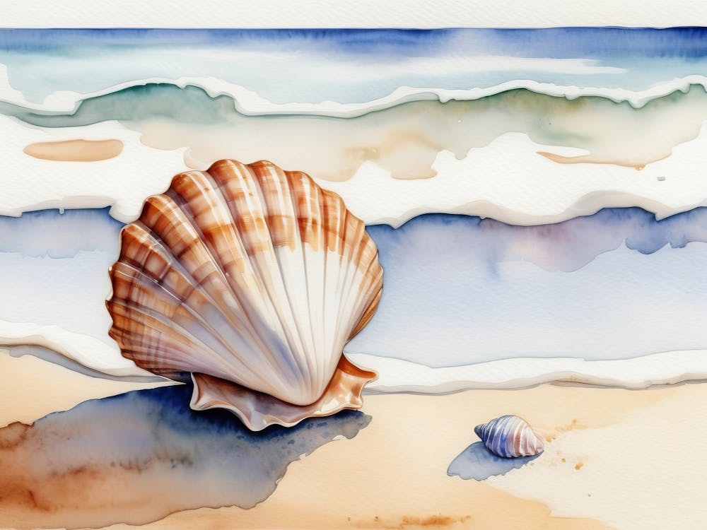 Seashell on the beach, watercolor painting 21