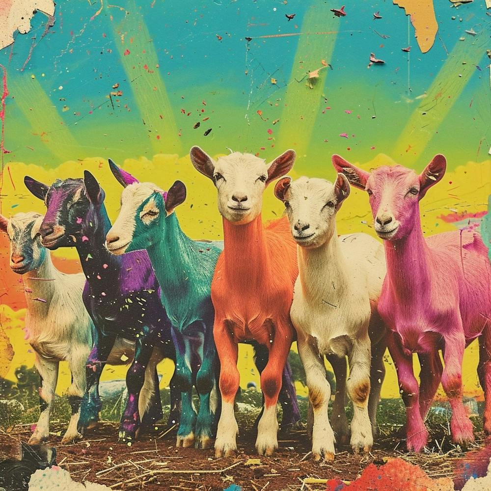 Rainbow Retro Goat Collage 3