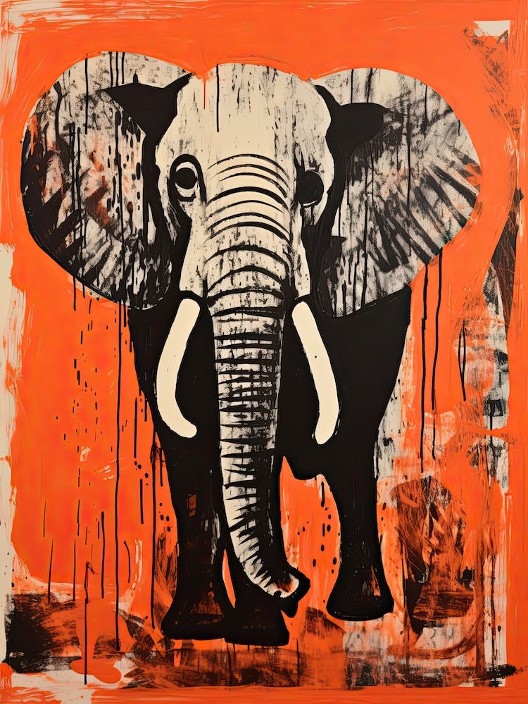 Elephant, Woodblock Animal  Drawing 1