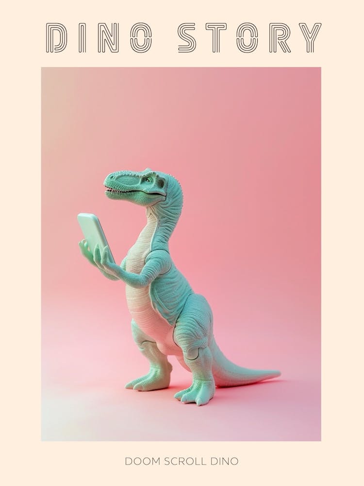 Pastel Toy Dinosaur On A Smart Phone 1 Poster
