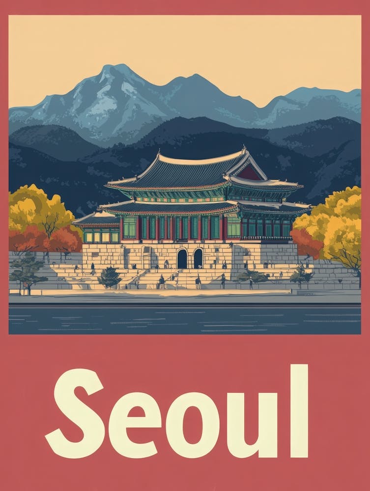 Aihrgdesign A Vintage Travel Poster Of Seoul Featuring The Ic D138e026 A8ad 45d5 B35a 8e81ef002101 2