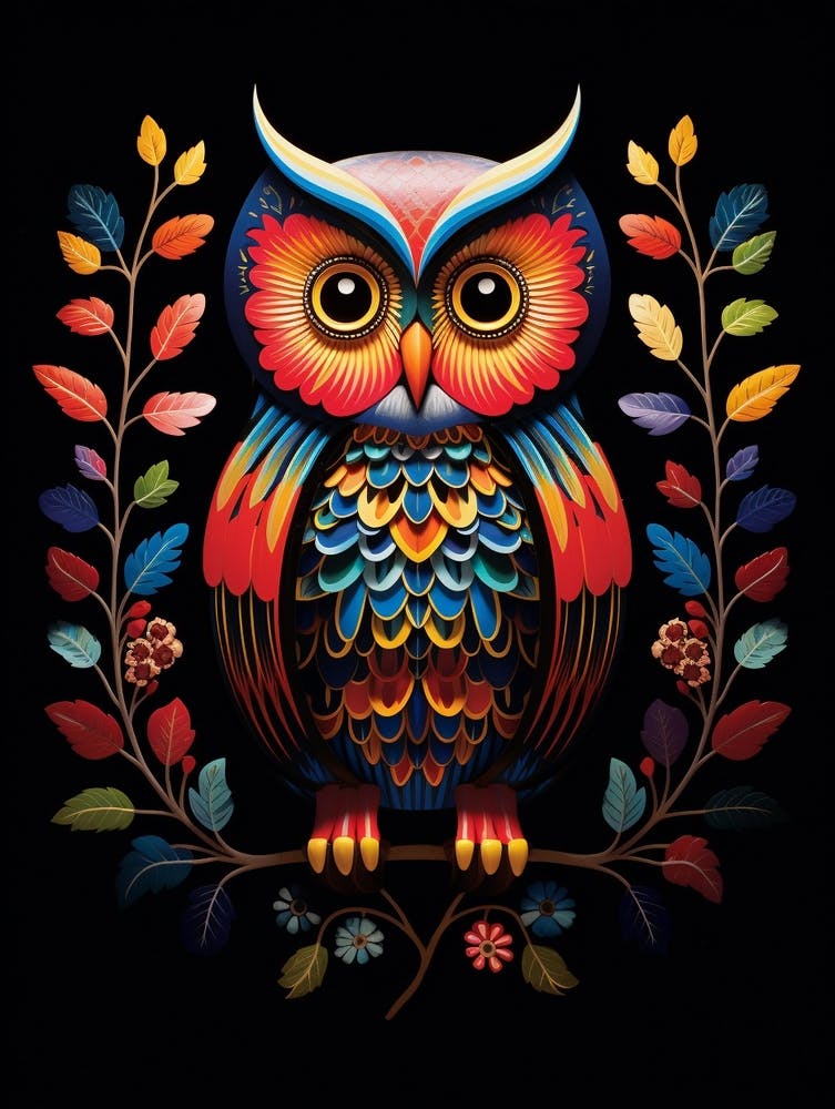 Folk Bird Illustration Owl 1