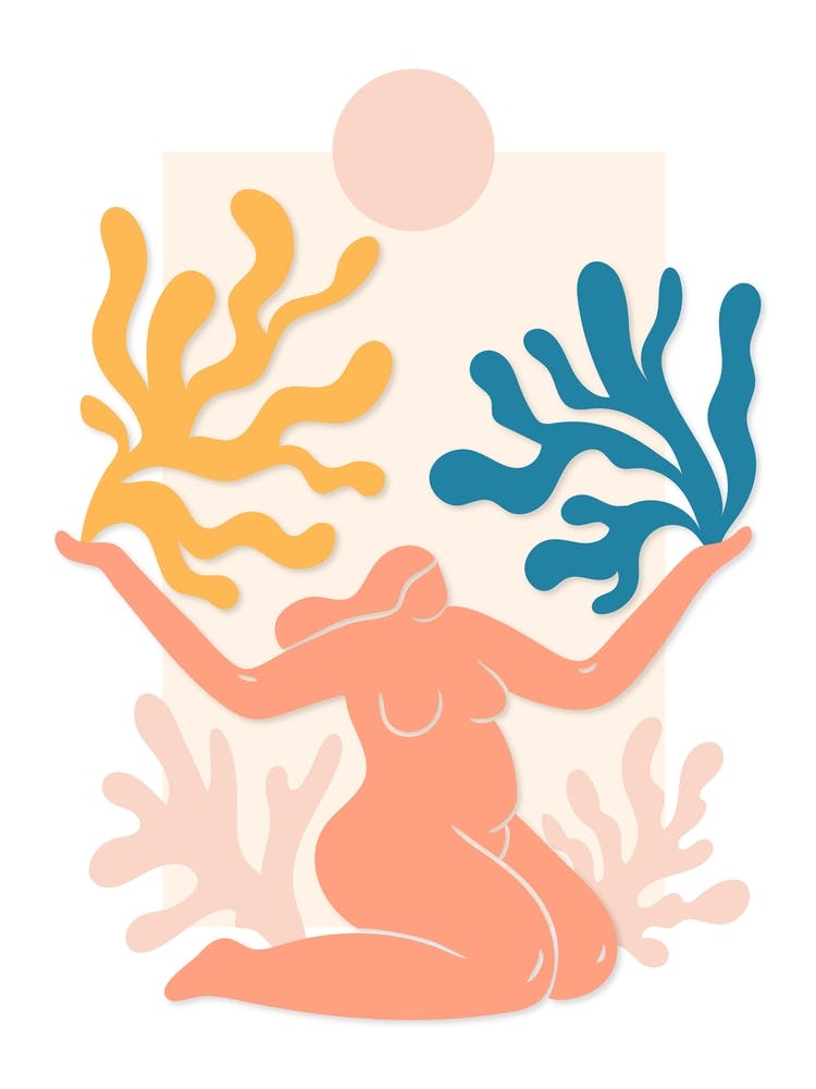 Woman With Corals Ocean Matisse Style