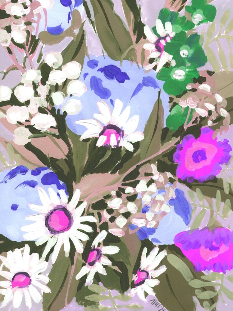 Daisies On Dark Green Grass