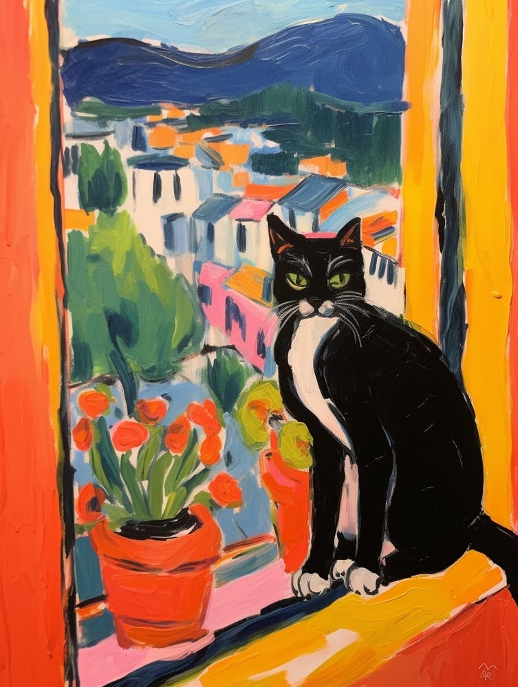 Painting Of A Cat In Montalcino Italy 1