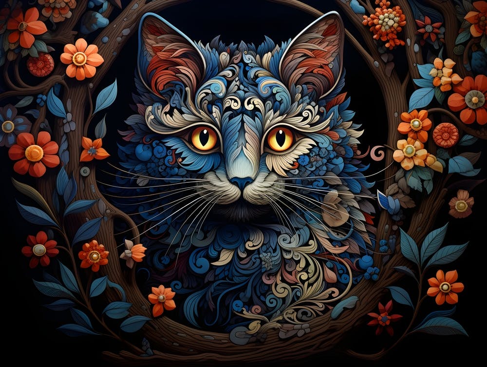 Contemporary Floral Cat 7