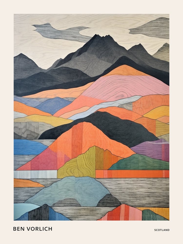 Ben Vorlich Schottland 2 Farbenfrohes Bergillustration Poster