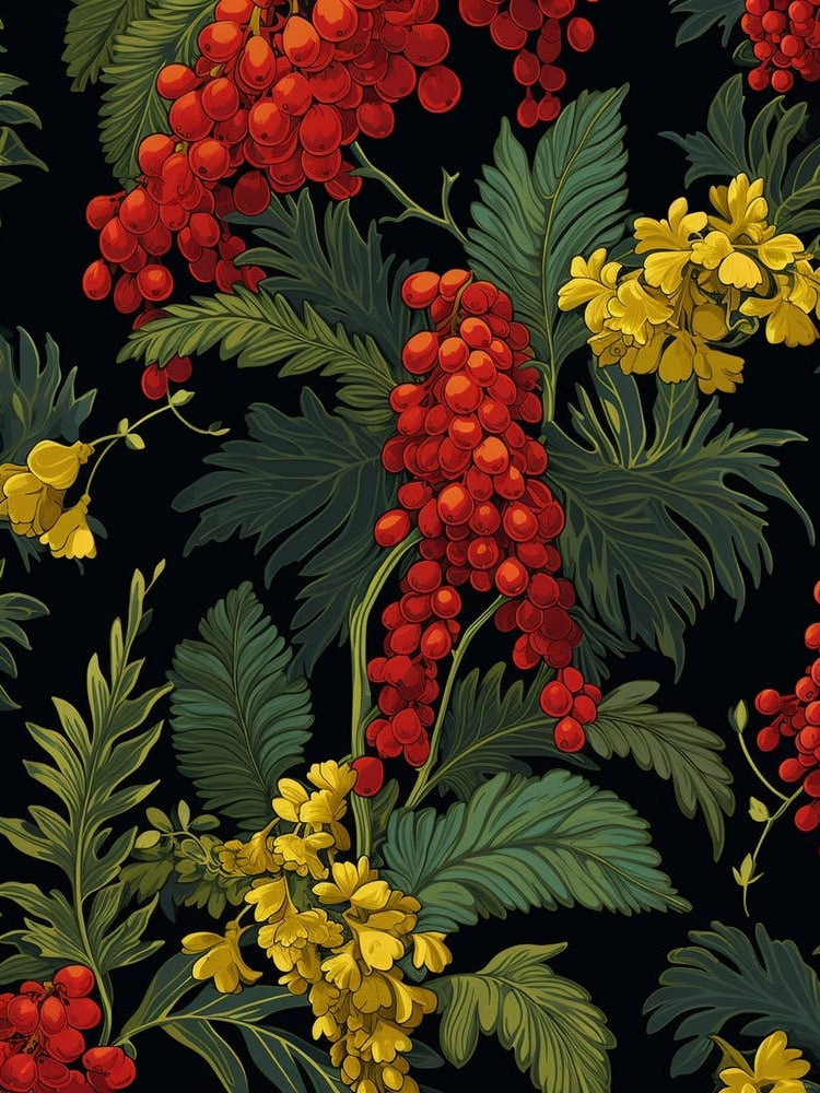 Mahonia 3 William Morris Style Winter Florals