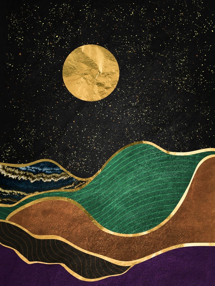 Moonlight - Gold landscape with moon #4