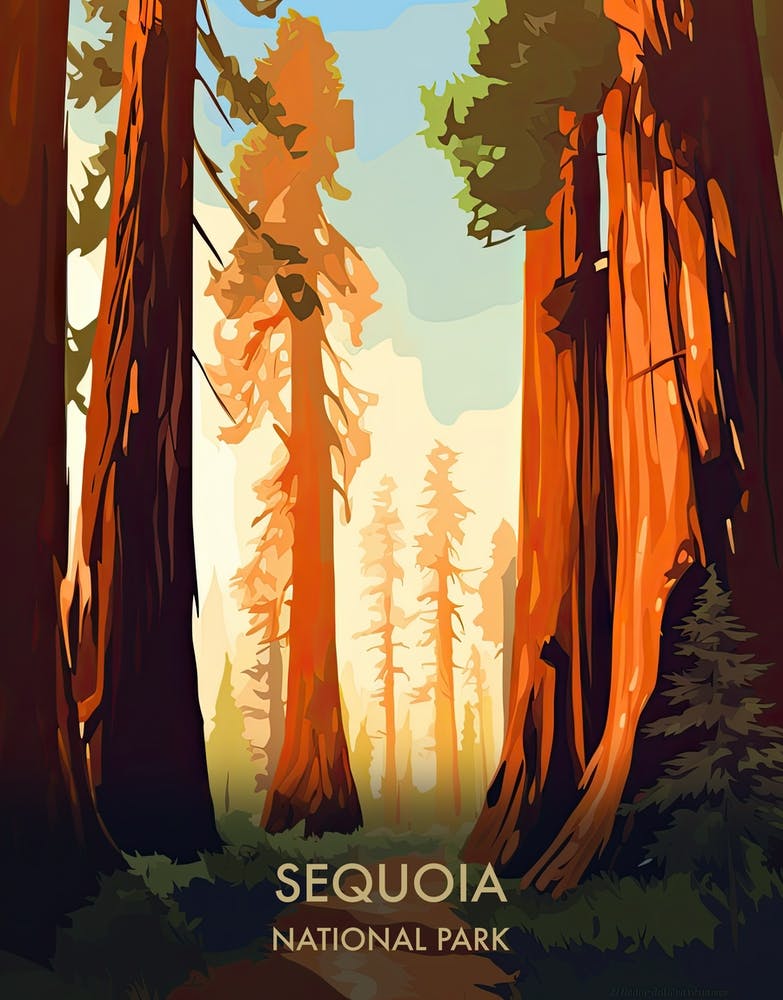 Sequoia National Park Travel Poster Illustration Style