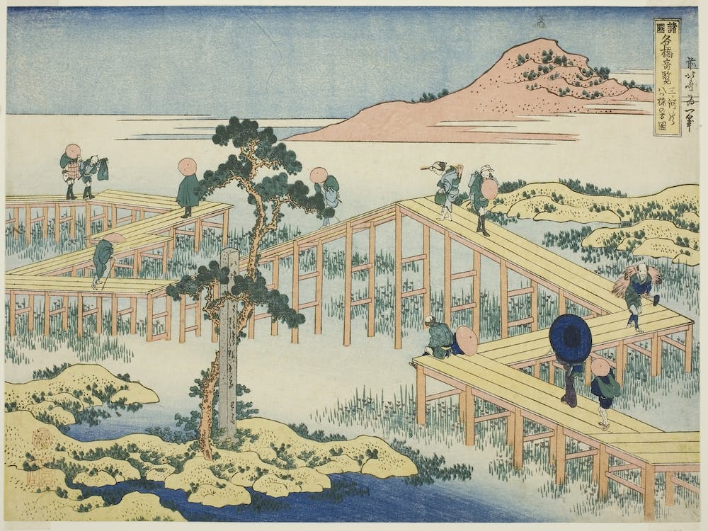 An Ancient Picture Of The Eight Part Bridge In Mikawa Province, Katsushika Hokusai