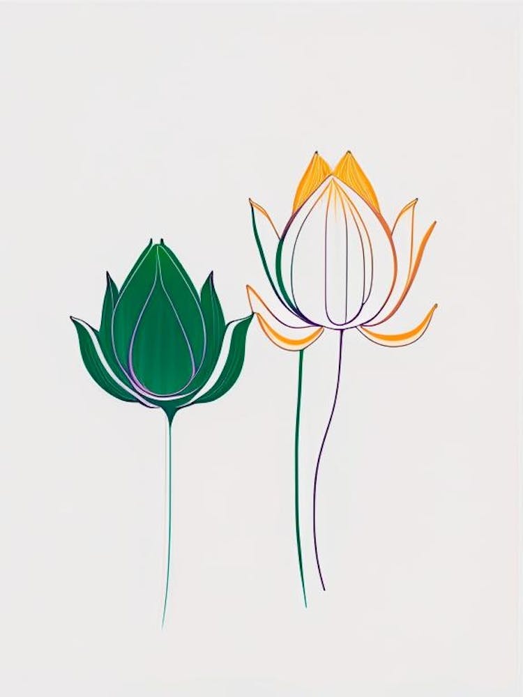 Double Lotus Minimal Line Drawing 4