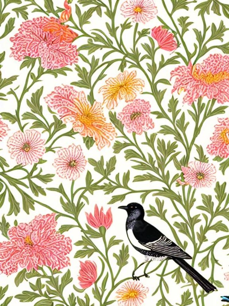 Magpie 2 William Morris Style Bird