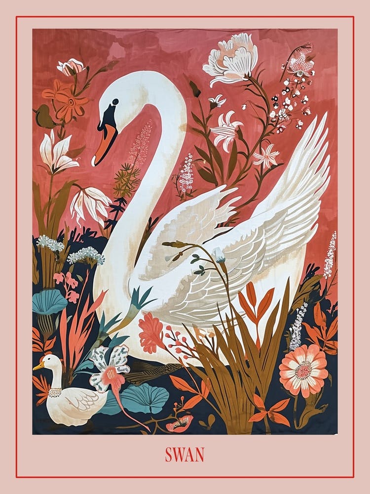 Floral Animal Painting Swan 4 Poster