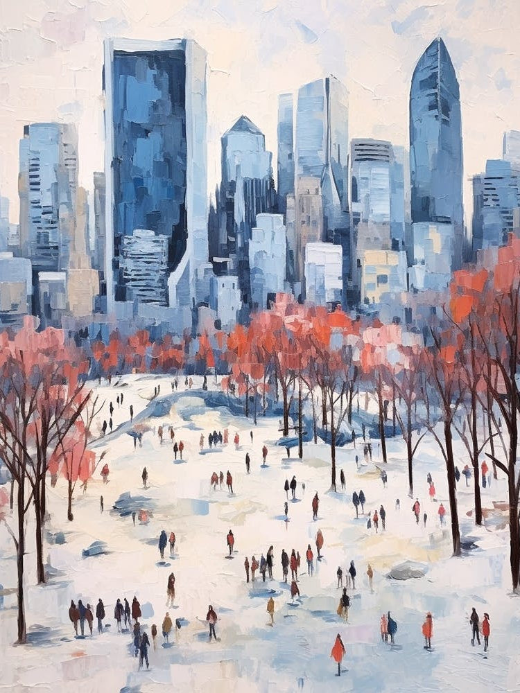 Winter City Park Painting Millennium Park Chicago 1