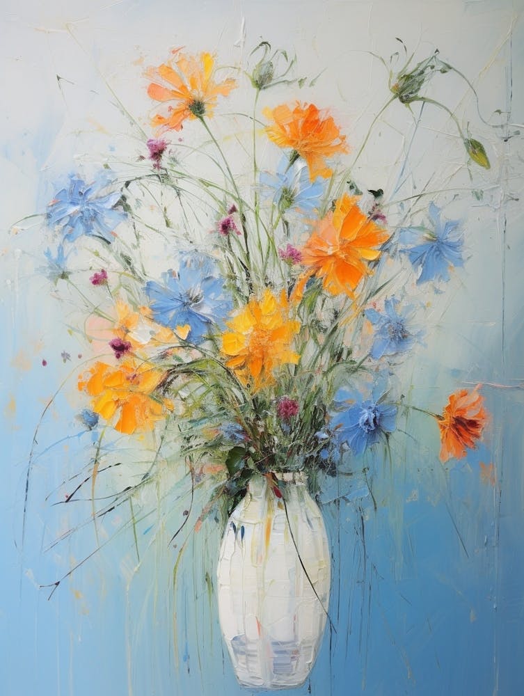 Abstract Flower Painting Love In A Mist Nigella 3