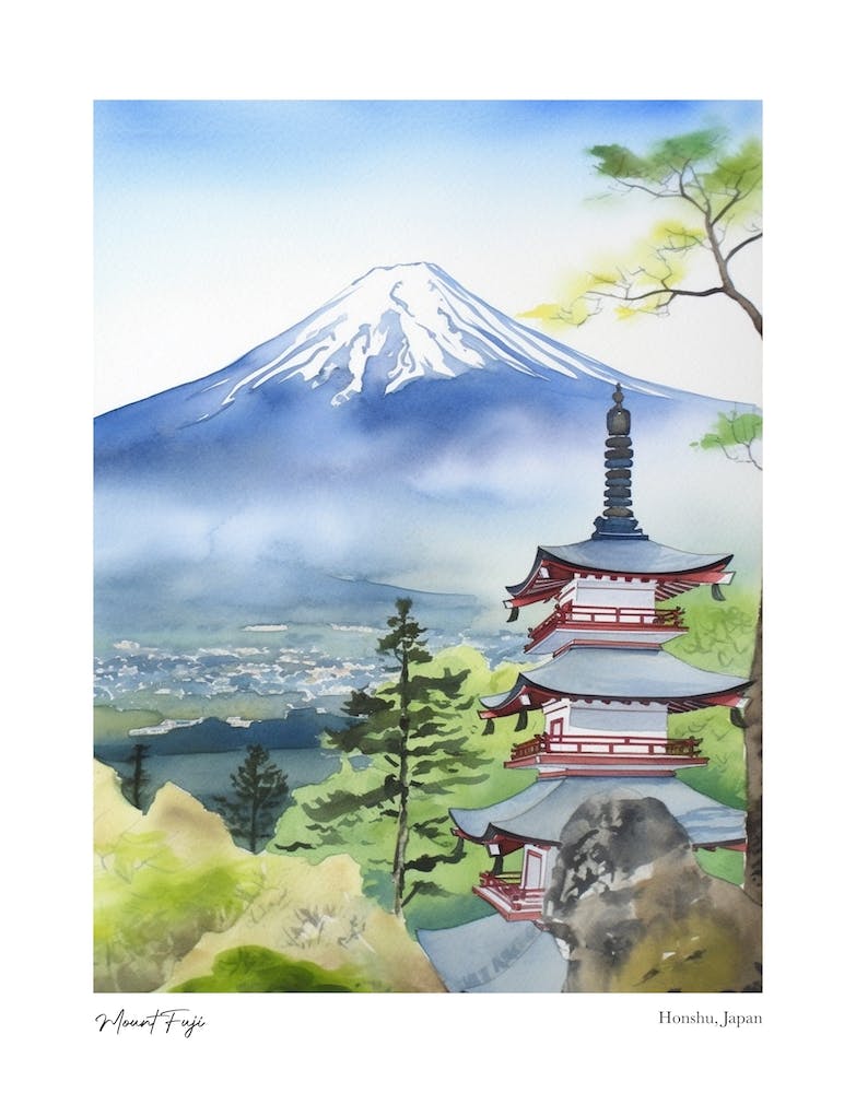 Mount Fuji, Japan 4 Aquarell-Reiseposter
