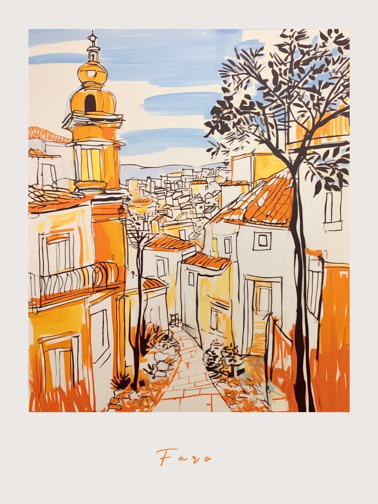 Faro Portugal 2 Orange Drawing Poster