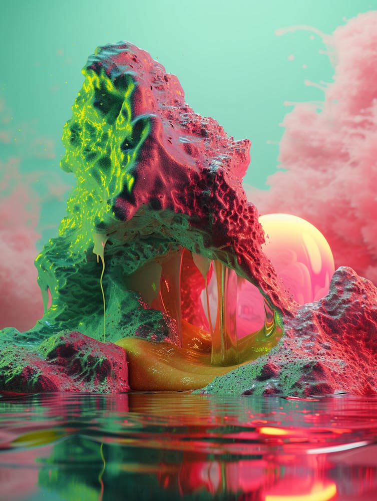 Multicolored Volcano 3d Digital Painting