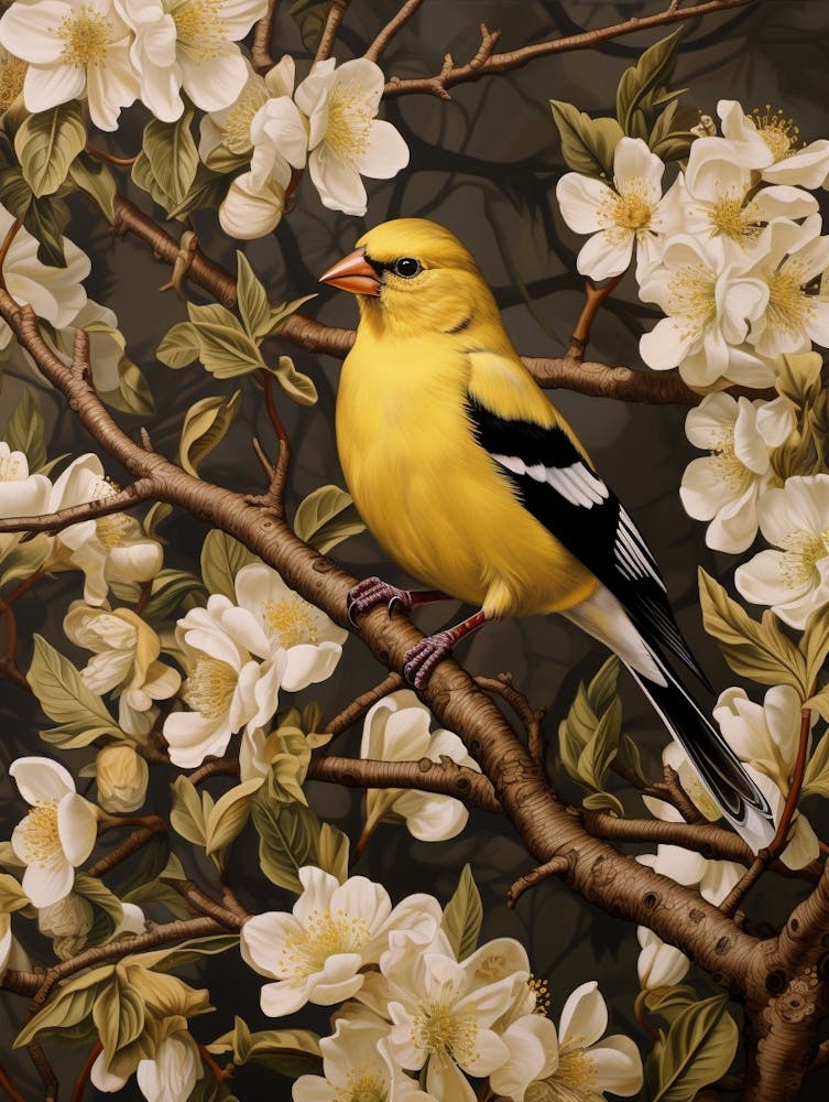 Dark And Moody Botanical American Goldfinch 3