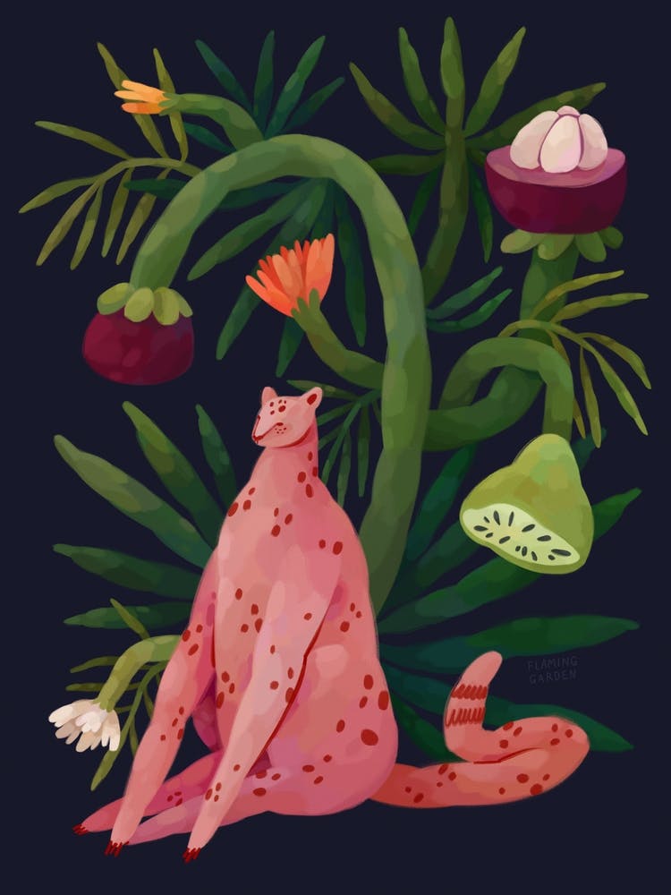 Pink Leopard In A Tropical Fantasy
