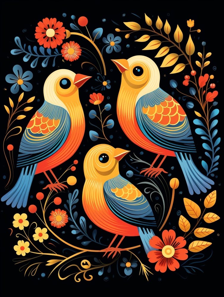 Folk Bird Illustration American Goldfinch 4