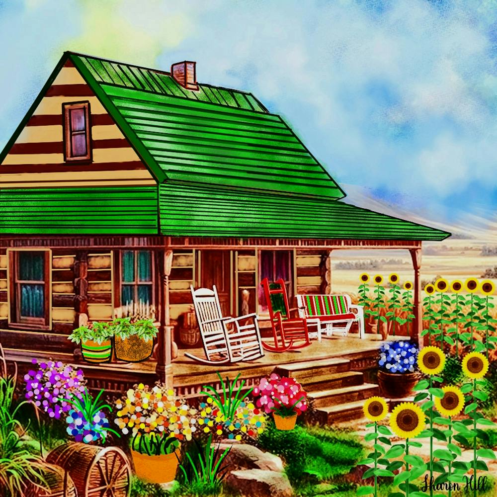 Country House With Sunflowers